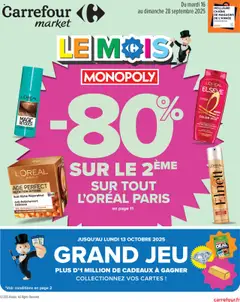 Prévisualisation de Catalogue le mois monopoly 80% sur le 2ème du magasin Carrefour Market formulaire valide 16/09/2025