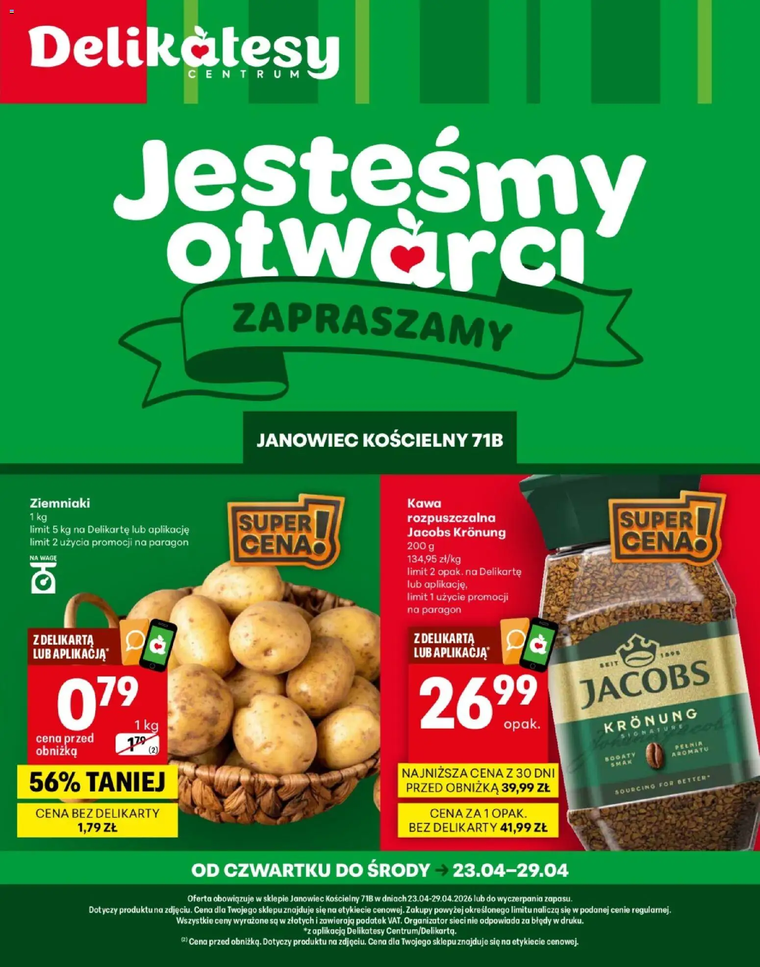 Pogląd gazetki "Delikatesy Centrum gazetka - Janowiec Kościelny Otwarcie" ze sklepu Delikatesy Centrum ważnej od 23.04.2026