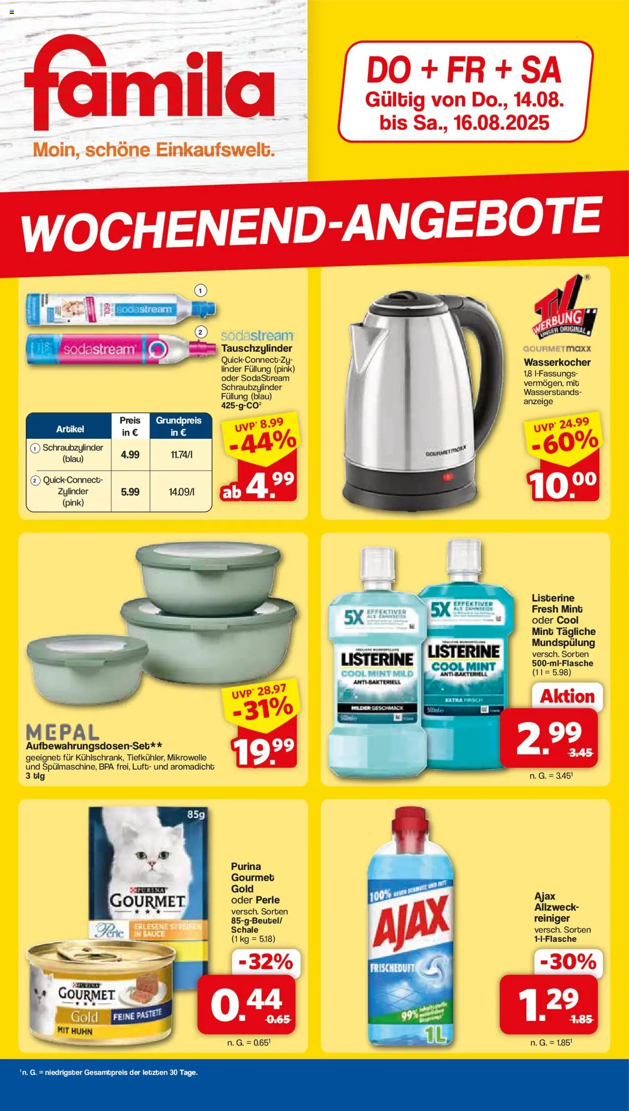 Famila Nordwest Wochenend Angebote (vom 14.08.2025 - 16.08.2025) - Sodastream, Mikrowelle, Wasserkocher, Listerine