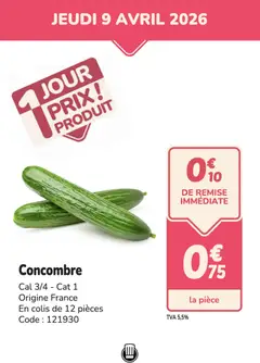 Prévisualisation de Promocash PROMO concombre du magasin Promocash formulaire valide 09/04/2026