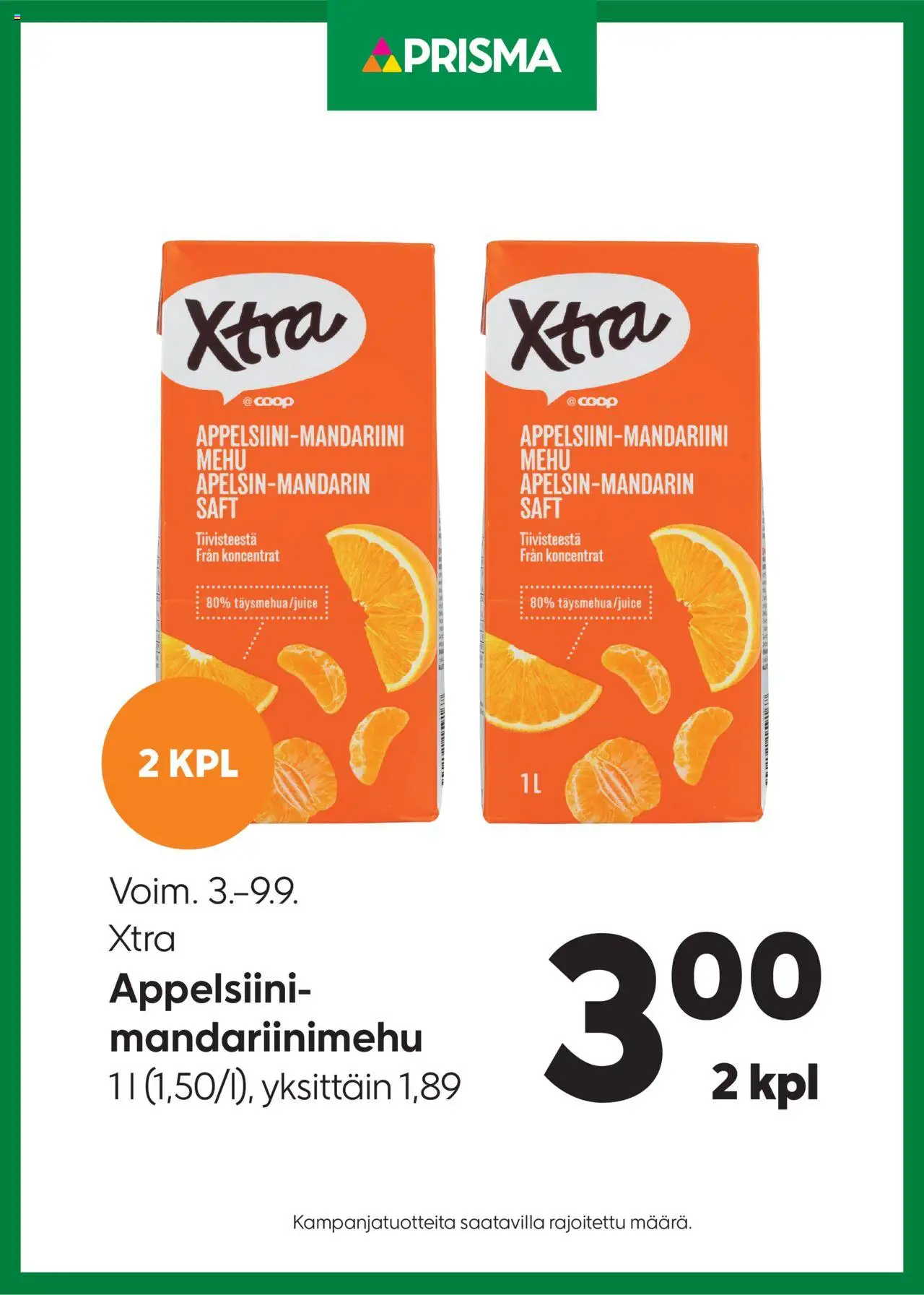 Prisma-kaupan Tarjoukset Xtra Appelsiini-mandariinimehu voimassa 03/09/2025 - Sivulla 1