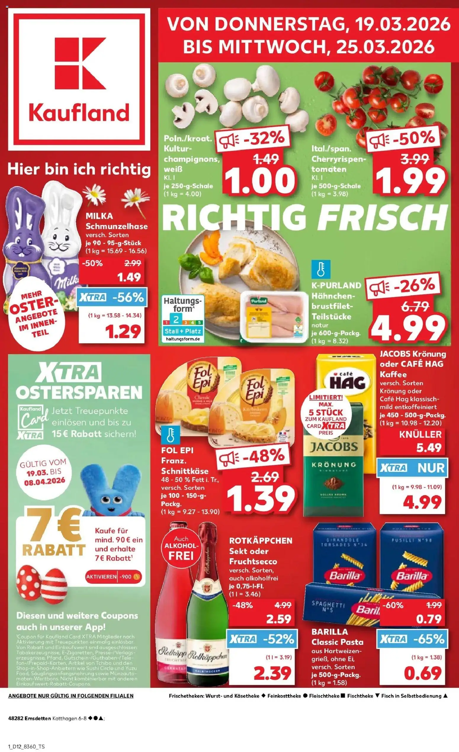Vorschau von dem Prospekt des Geschäftes Kaufland, gültig ab dem 19.03.2026 - Kaffee, Fisch, Wurst, Milka, Tomaten, Fruchtsecco, Hahnchen, Rotkappchen sekt