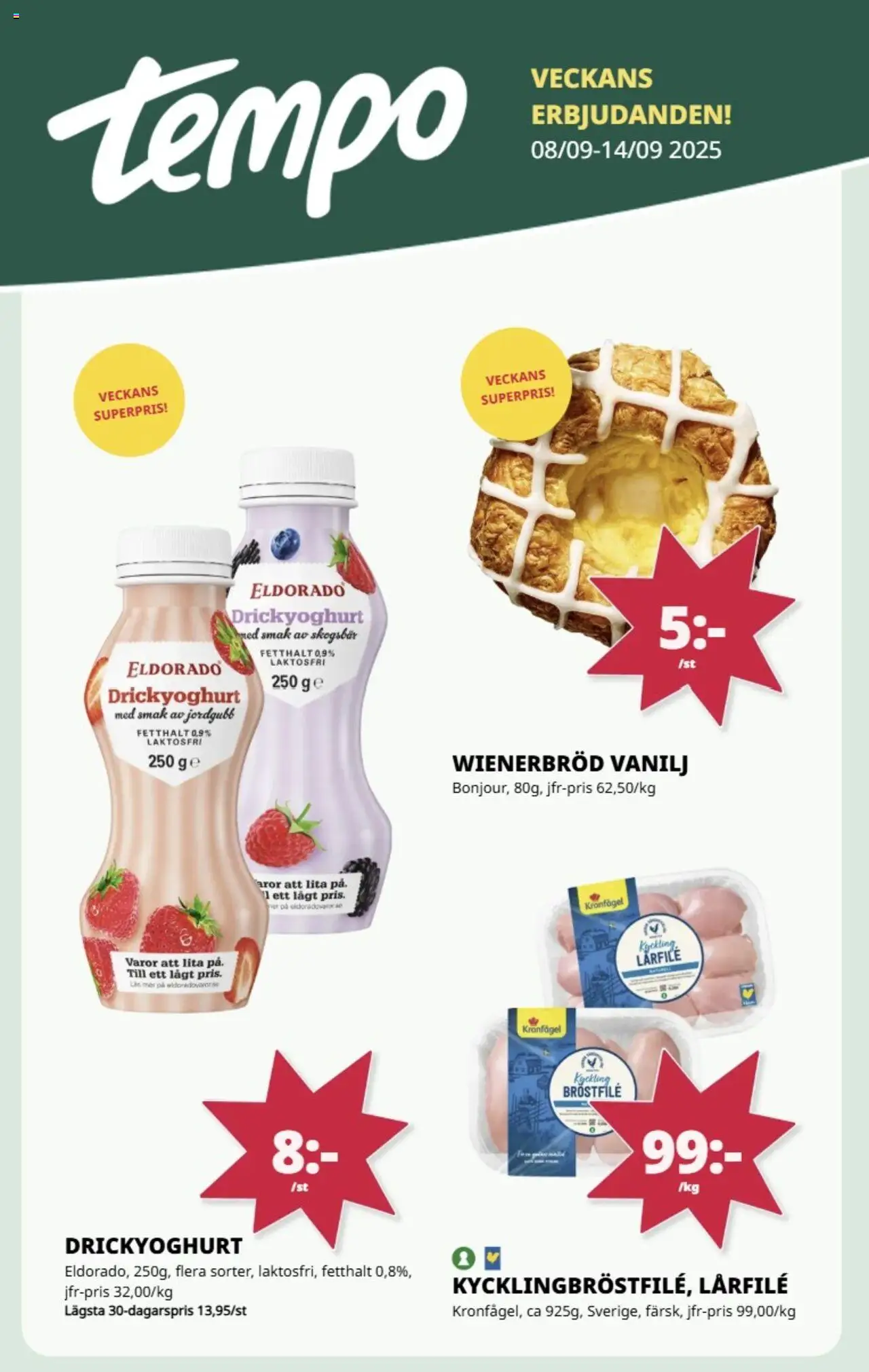 Aktuella reklamblad Tempo är giltig 08/09 2025 > Veckans Erbjudanden gäller från 08/09/2025 till 14/09/2025 sidnummer 1