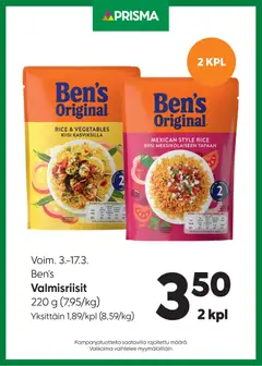 Kaupan Prisma Prisma tarjoukset Bens valmisriisit esikatselu, voimassa 03/03/2026