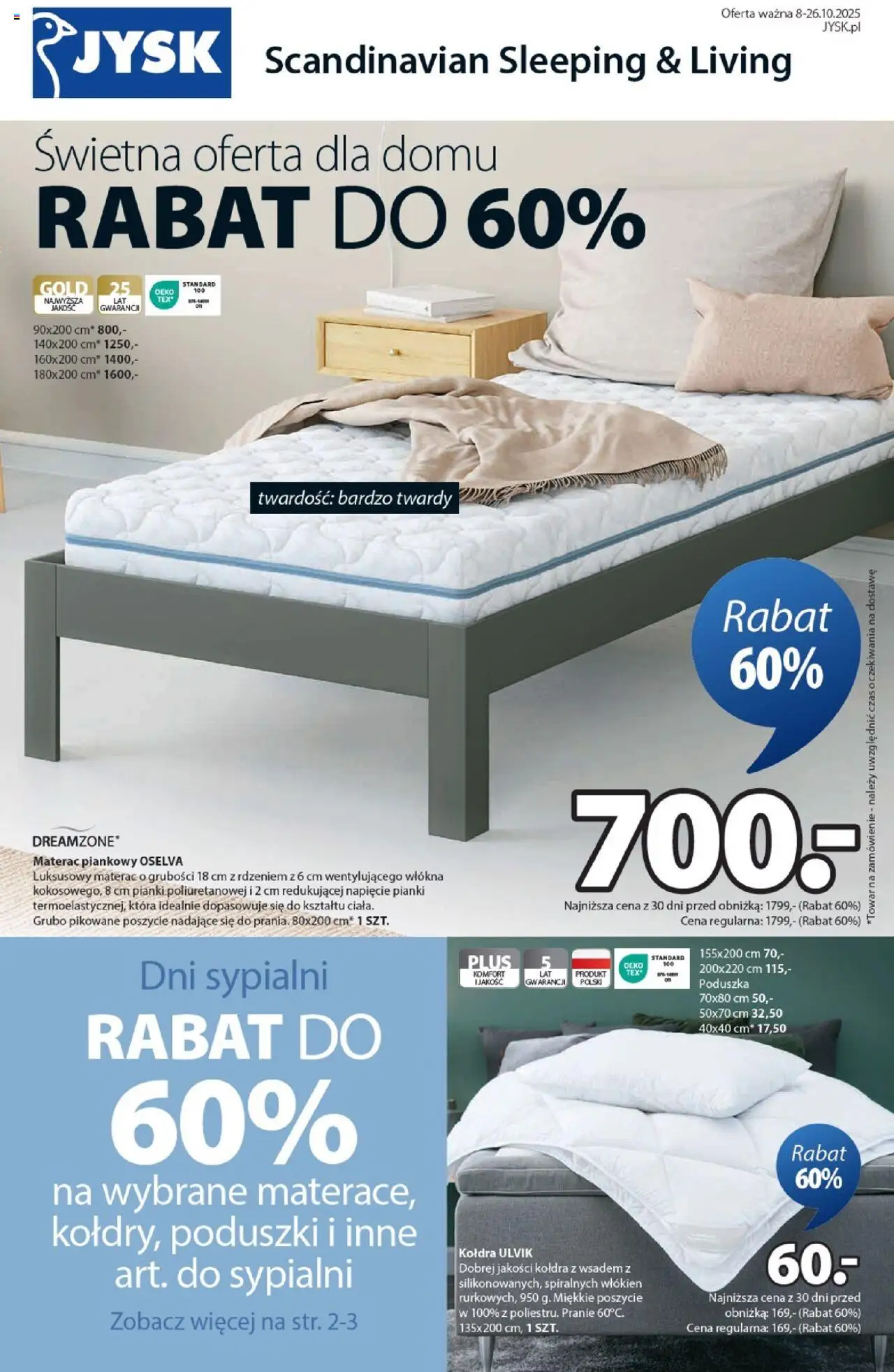 Pogląd gazetki "Gazetka" ze sklepu JYSK ważnej od 08.10.2025 - Materac, Poduszka, Kołdra, Poduszka 70x80, Pianki
