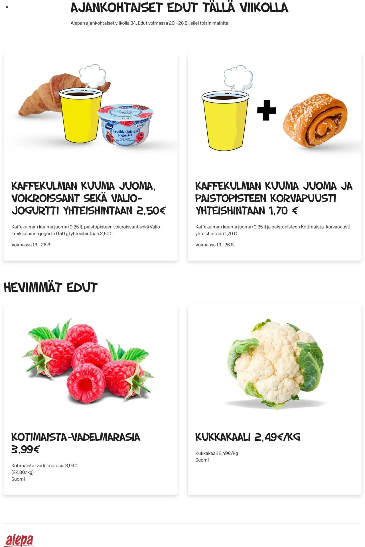 Alepa-kaupan Tarjoukset voimassa 20/08/2025 - Sivulla 1