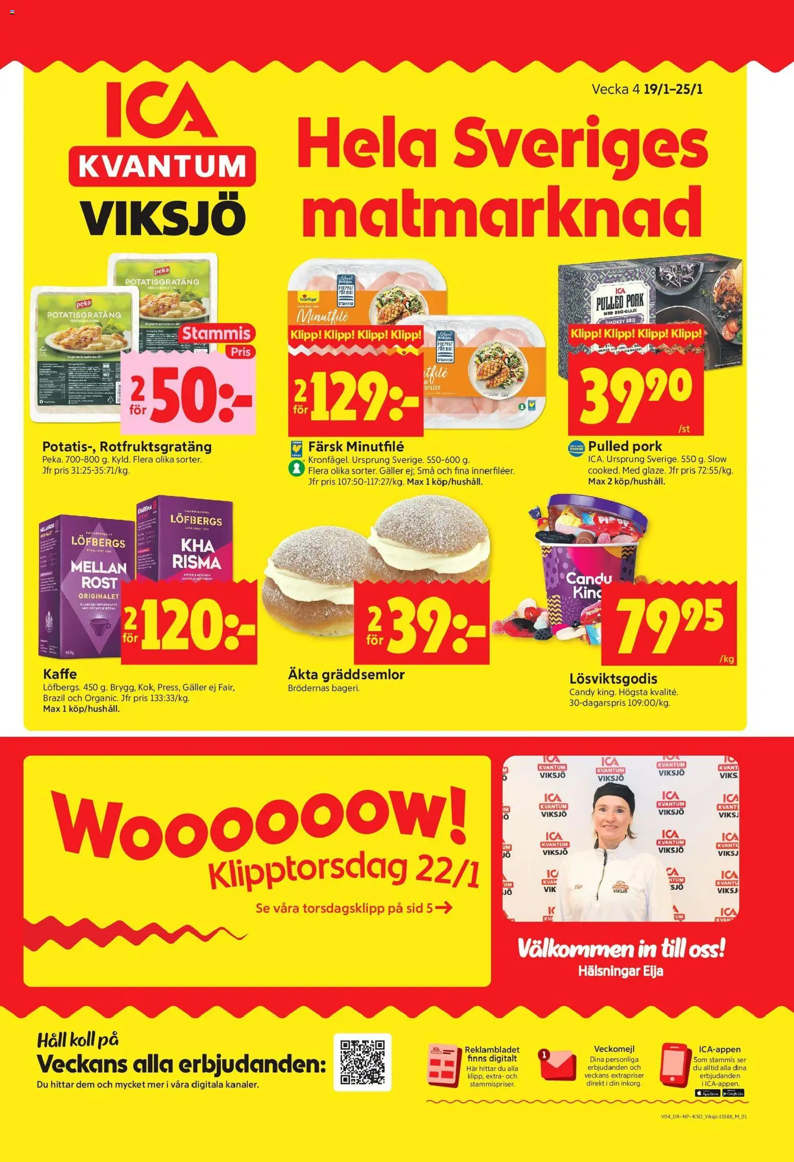 Förhandsgranska reklamblad Järfälla från butik ICA Kvantum gäller från 19/01/2026 - Potatisgratäng, Kaffe, Pulled pork, Galler, Häll