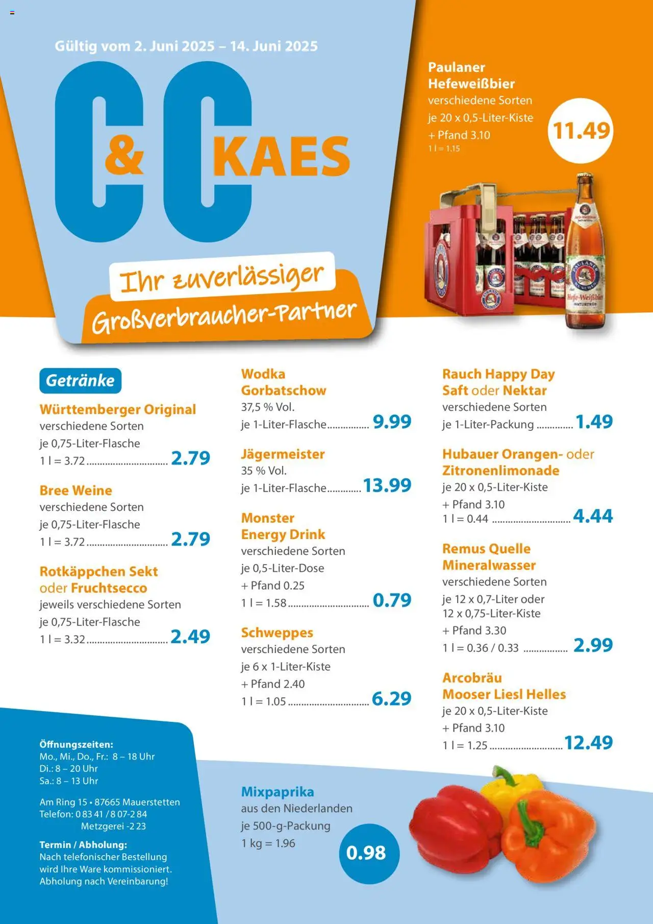C&C Prospekt (vom 02.06.2025 - 14.06.2025) - Jägermeister, Rotkäppchen, Vodka, Paulaner, Wodka gorbatschow, Saft, Orangen, Rotkappchen sekt