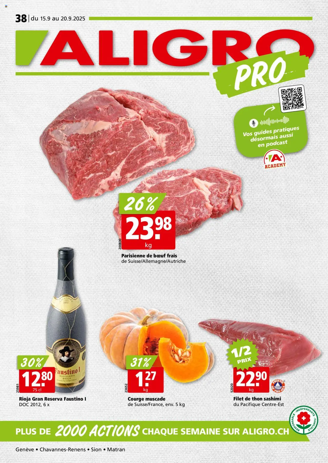Aligro Aktionen Chavannes, Matran, Genève, Sion ab 15.09.2025 - Seitennummer 1