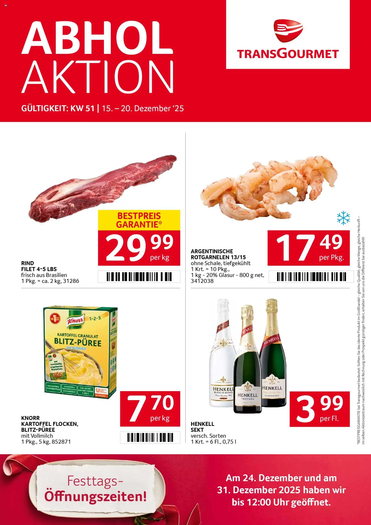 Vorschau der Angebote: Transgourmet Flugblatt gültig ab 15.12.2025 - Uhr, Kartoffeln, Vollmilch