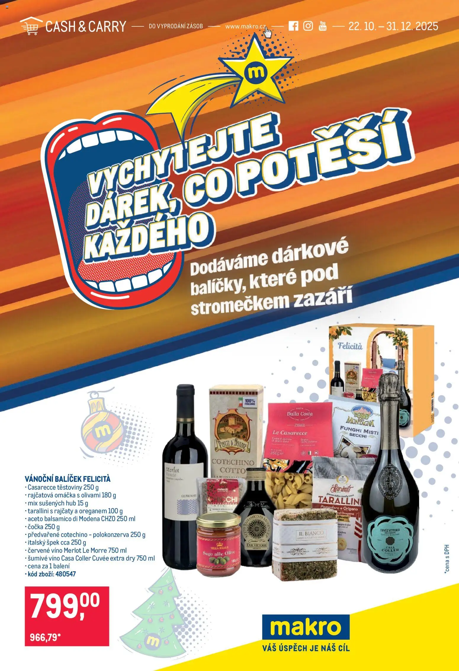 Náhled nabídky: Makro Leták - Vánoční balíčky platný od 22.10.2025 - Víno, Těstoviny, Čočka, Balsamico, Rajčatová omáčka, Merlot, Červené víno, Cotto