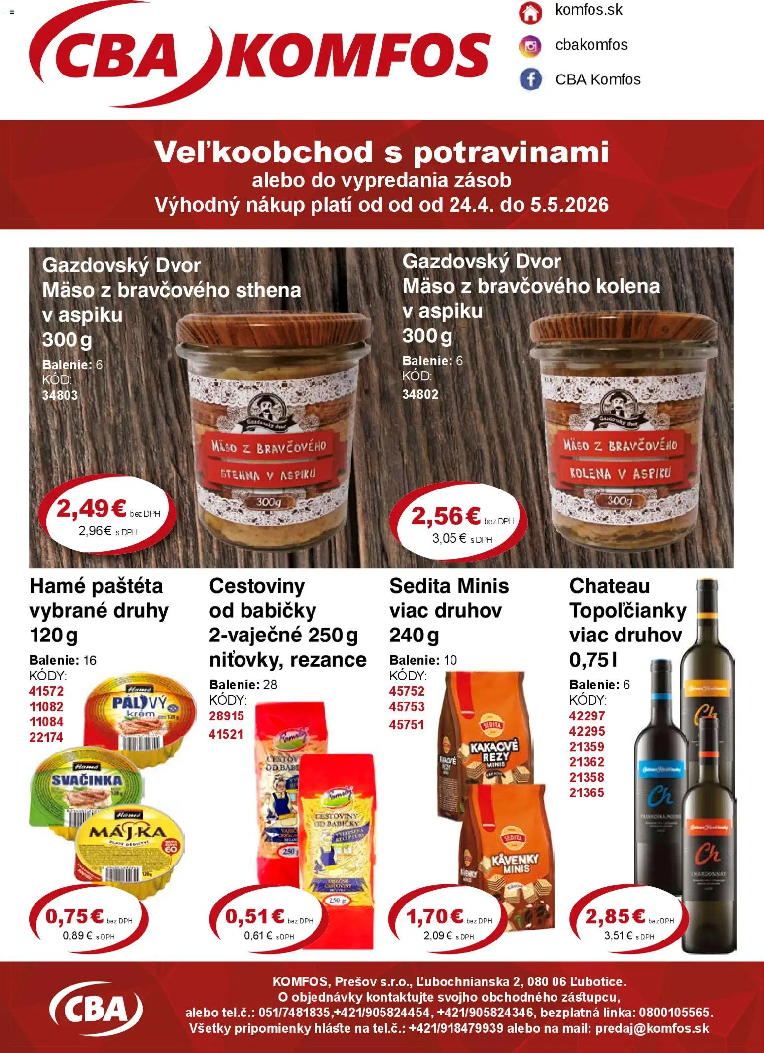 Náhľad CBA Komfos letáku platného od 24.04.2026