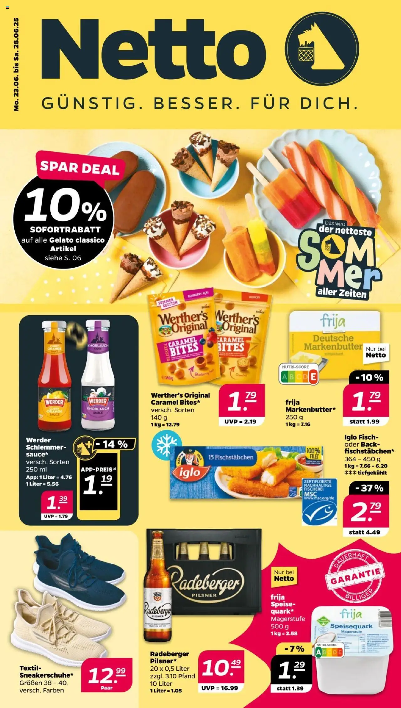Netto Prospekt ab 23.06.2025 > zum Blättern nächste Woche - Fisch, Knoblauch, Iglo, Speisequark, Fischstabchen