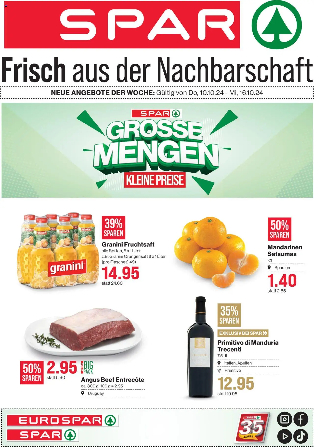Vorschau des Merkblatts Aktionen vom Shop SPAR gültig von 10.10.2025 bis 16.10.2025 - Orangensaft, Mandarinen