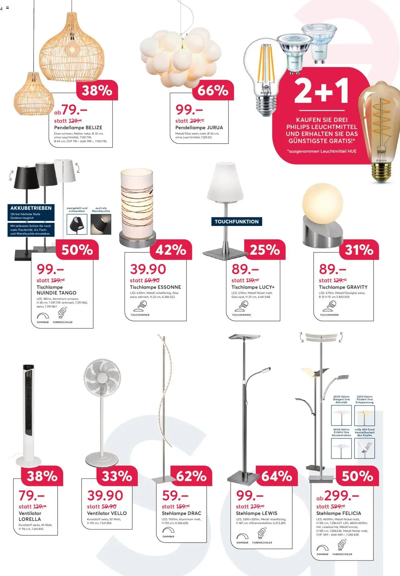 Lumimart Aktionen ab 19.06.2025 - Seitennummer 4 - Tisch, Wandleuchte, Glas, Eisen, Ventilator, Philips