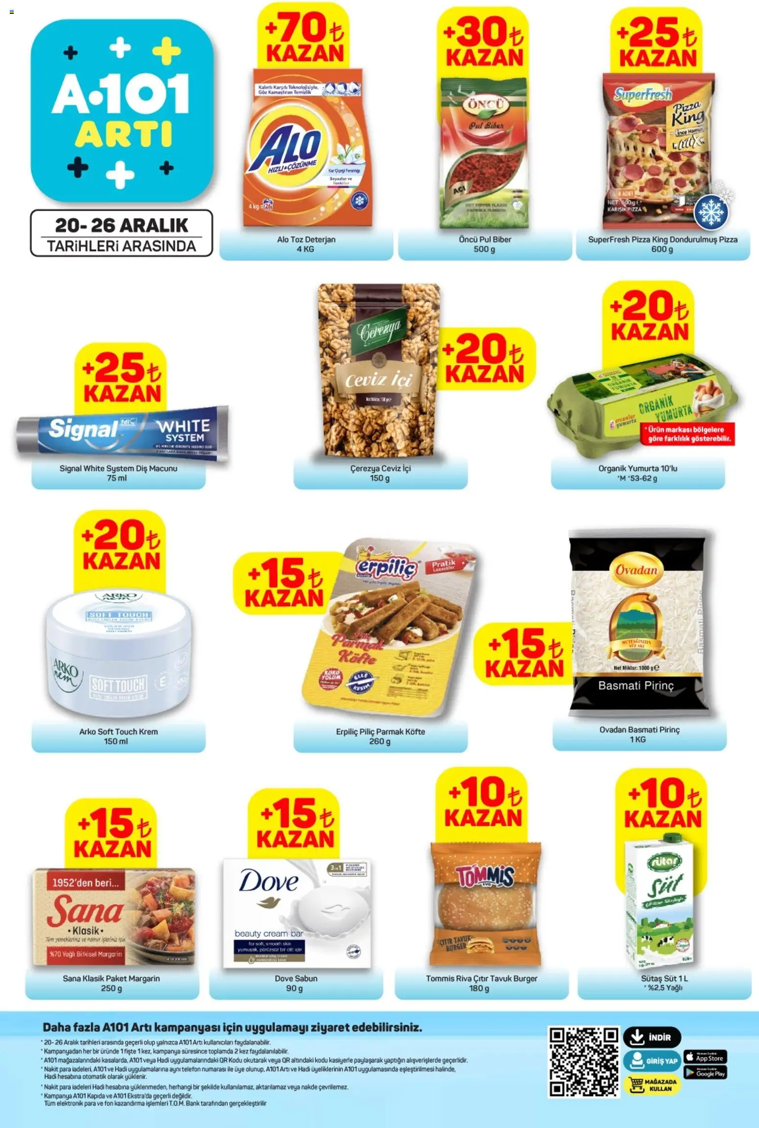 A101 Arti 20.12.2025 - Broşürünün önizlemesi - Telefon, Pizza, Süt, Yumurta, Ceviz, Deterjan, Biber, Sabun