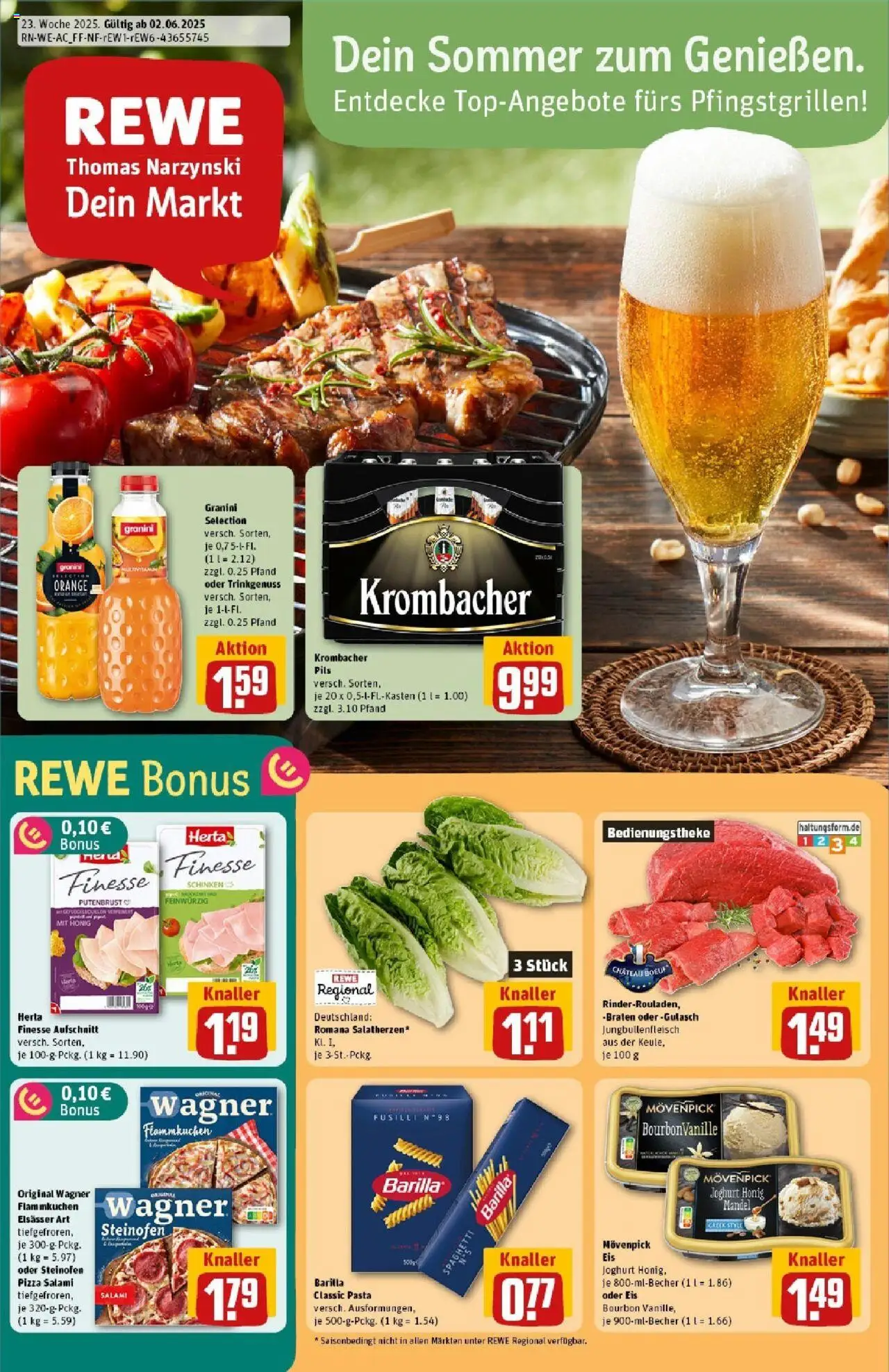 REWE Prospekt ab 01.06.2025 nächste Woche - Prospekt Nettetal / Kaldenkirchen - Pizza, Gulasch, Joghurt, Spaghetti, Salami, Barilla, Granini, Pils