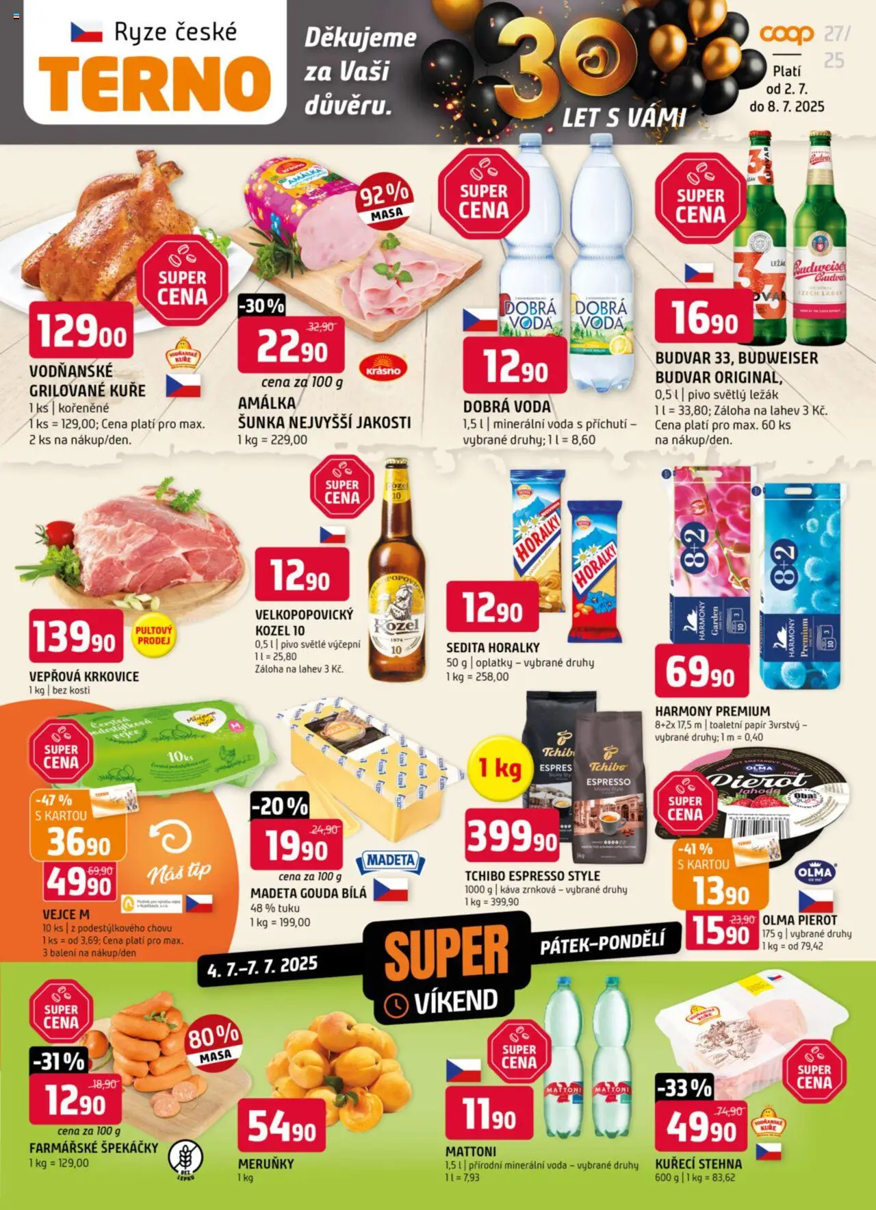  Terno Leták (02.07.2025 - 08.07.2025) - Pivo, Dobrá voda, Grilované kuře, Vepřová krkovice, Velkopopovický Kozel, Minerální voda, Kozel 10, Velkopopovický Kozel 10