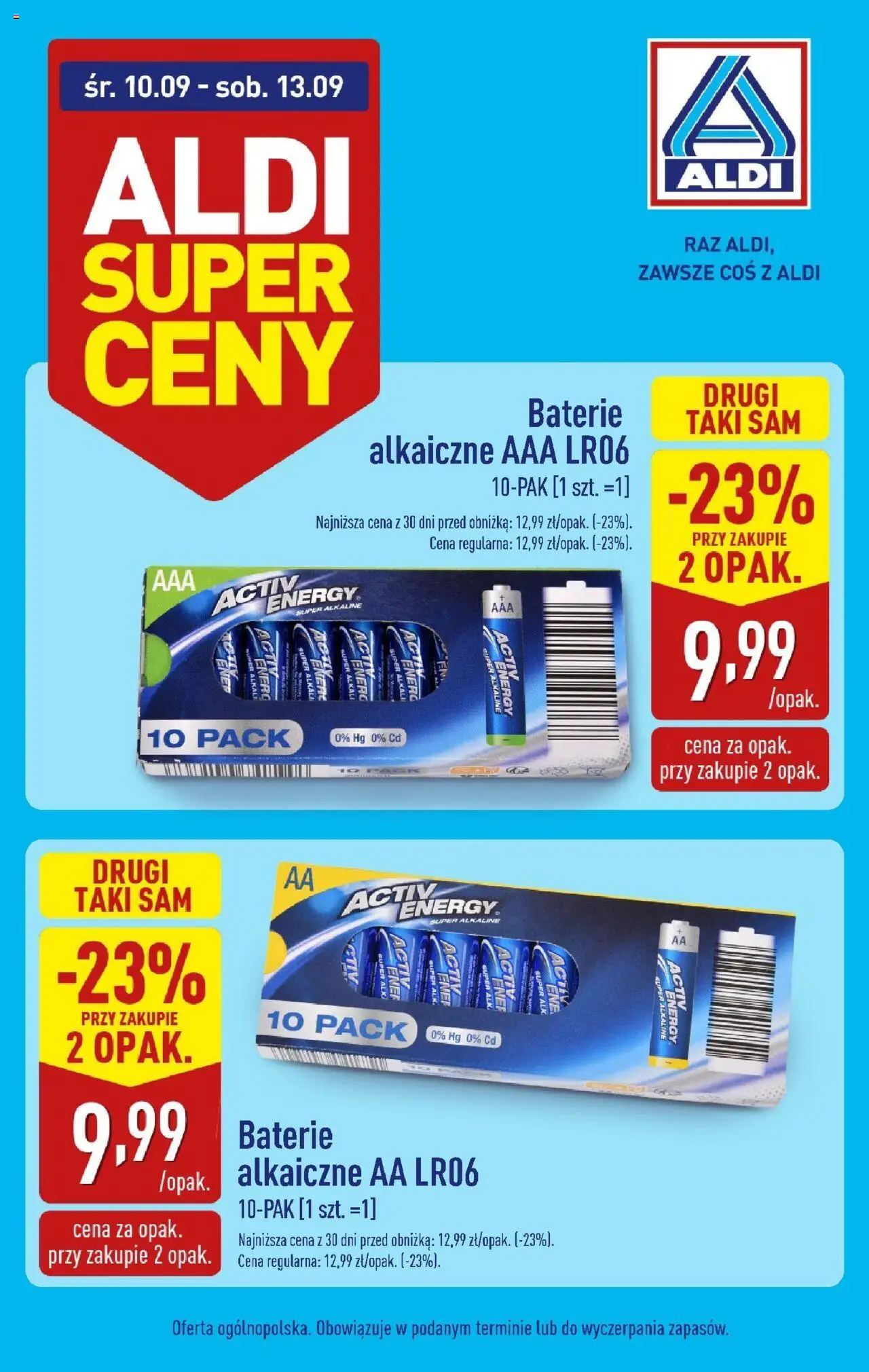 Aldi Promocja baterie od 10.09.2025 - Nowa Gazetka - Numer strony 1