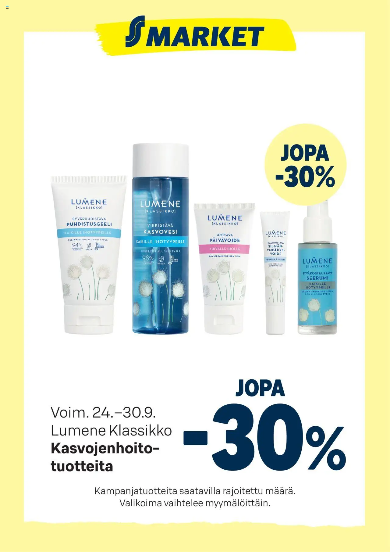 S-market-kaupan Tarjoukset Lumene Kasvojenhoitotuotteita voimassa 24/09/2025 - Sivulla 1