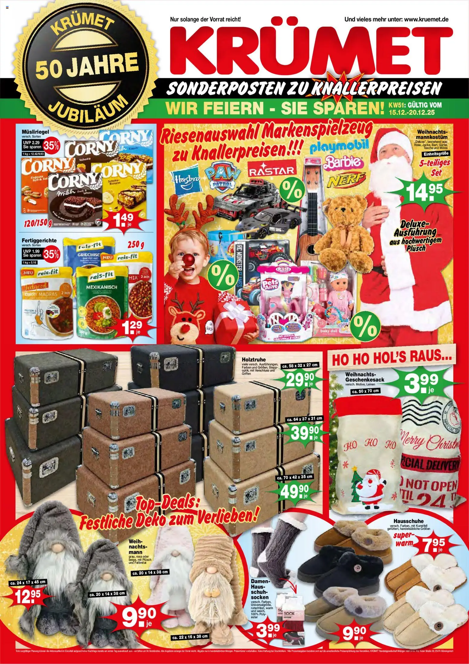 Vorschau von dem Prospekt des Geschäftes KRÜMET, gültig ab dem 15.12.2025 - Monster, Tasche, Milch, Hausschuhe, Socken, Fertiggerichte, Holztruhe