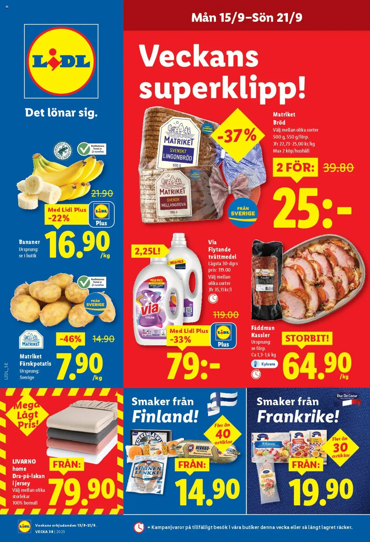 Aktuella reklamblad Lidl är giltig 15/09 2025 > Veckans Erbjudanden gäller från 15/09/2025 till 21/09/2025 sidnummer 1