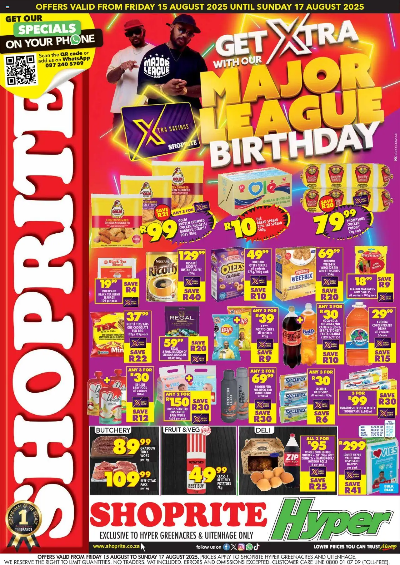 Shoprite Eastern Cape - Hyper Major Deals Greenacres and Uitenhage 15/08 - 17/08/2025 >> Catalogue