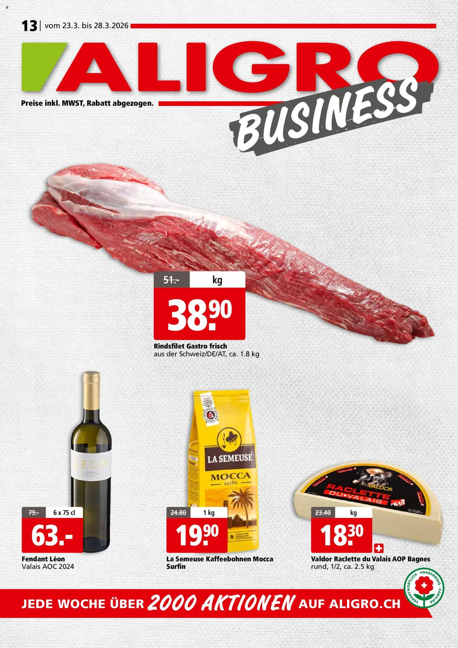 Vorschau des Merkblatts Aligro actionen Business Chavannes, Matran, Genf, Sitten vom Shop Aligro gültig von 23.03.2026 bis 28.03.2026