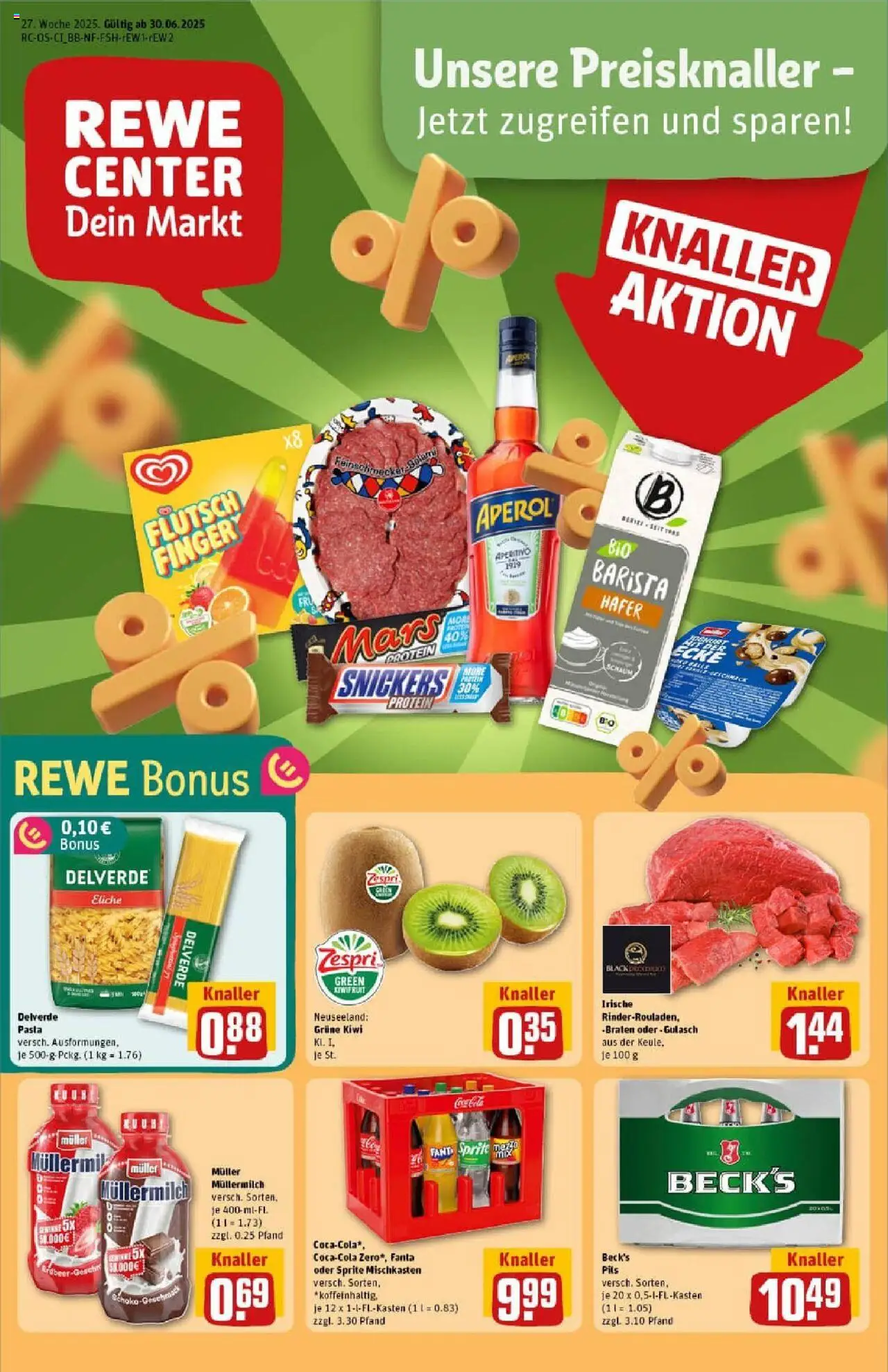 REWE Prospekt ab 29.06.2025 nächste Woche - Prospekt Elsterwerda - Pasta, Aperol, Gulasch, Snickers, Fanta, Müllermilch, Sprite, Pils