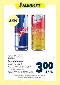 Kaupan S-market Tarjoukset Red Bull Energiajuomat esikatselu, voimassa 14/01/2026