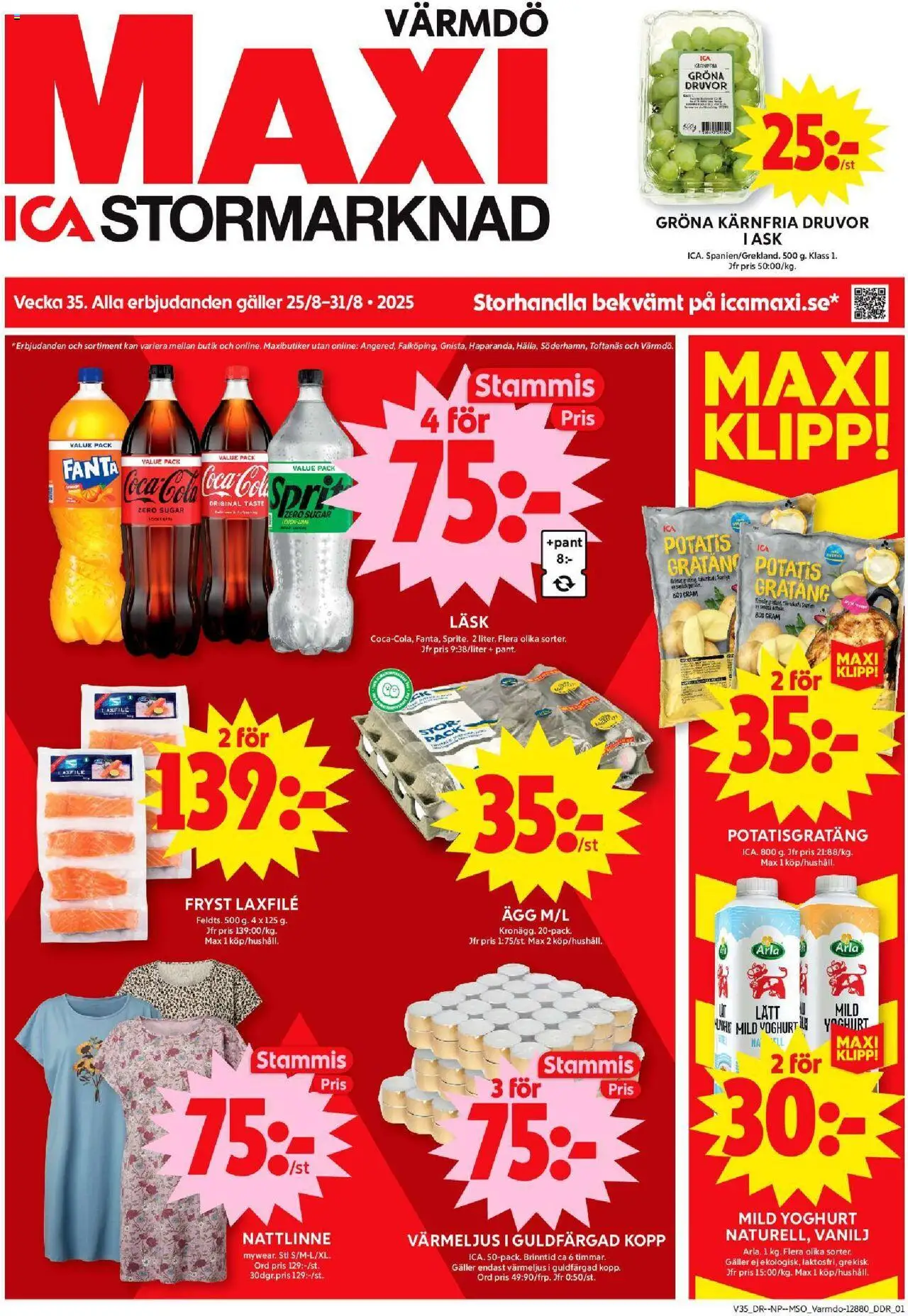 Gustavsberg är giltig 25/08 2025 > Veckans Erbjudanden gäller från 25/08/2025 till 31/08/2025 sidnummer 1 - Potatisgratäng, Ägg, Potatis, Yoghurt, Galler, Värmeljus, Vanilj, Laxfilé