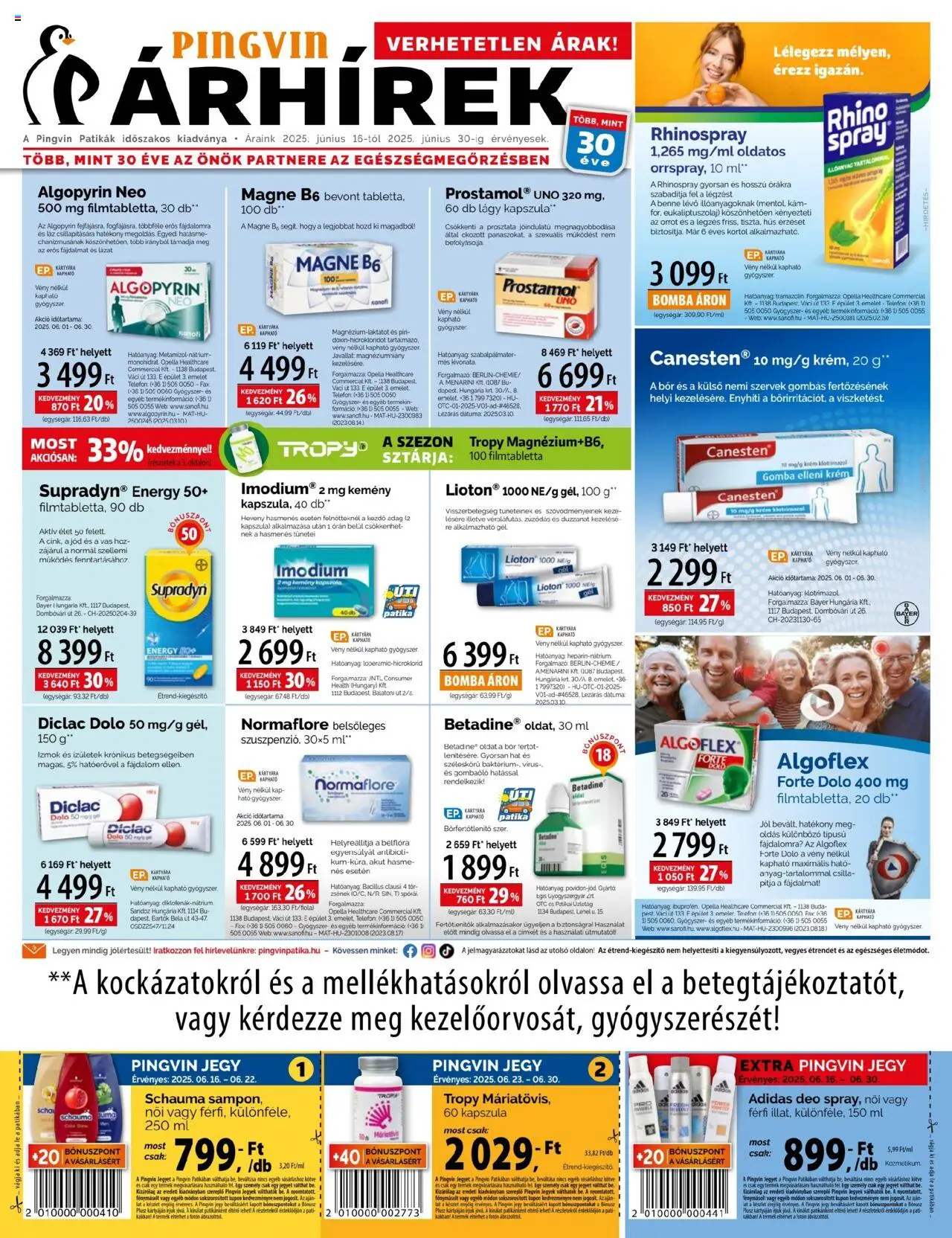 Pingvin Patika aktuális szórólap, érvényes 2025.06.16.-től - 1 oldal - Hús, Multivitamin, Normaflore, Supradyn, Gél, Krém, Lé, Vas