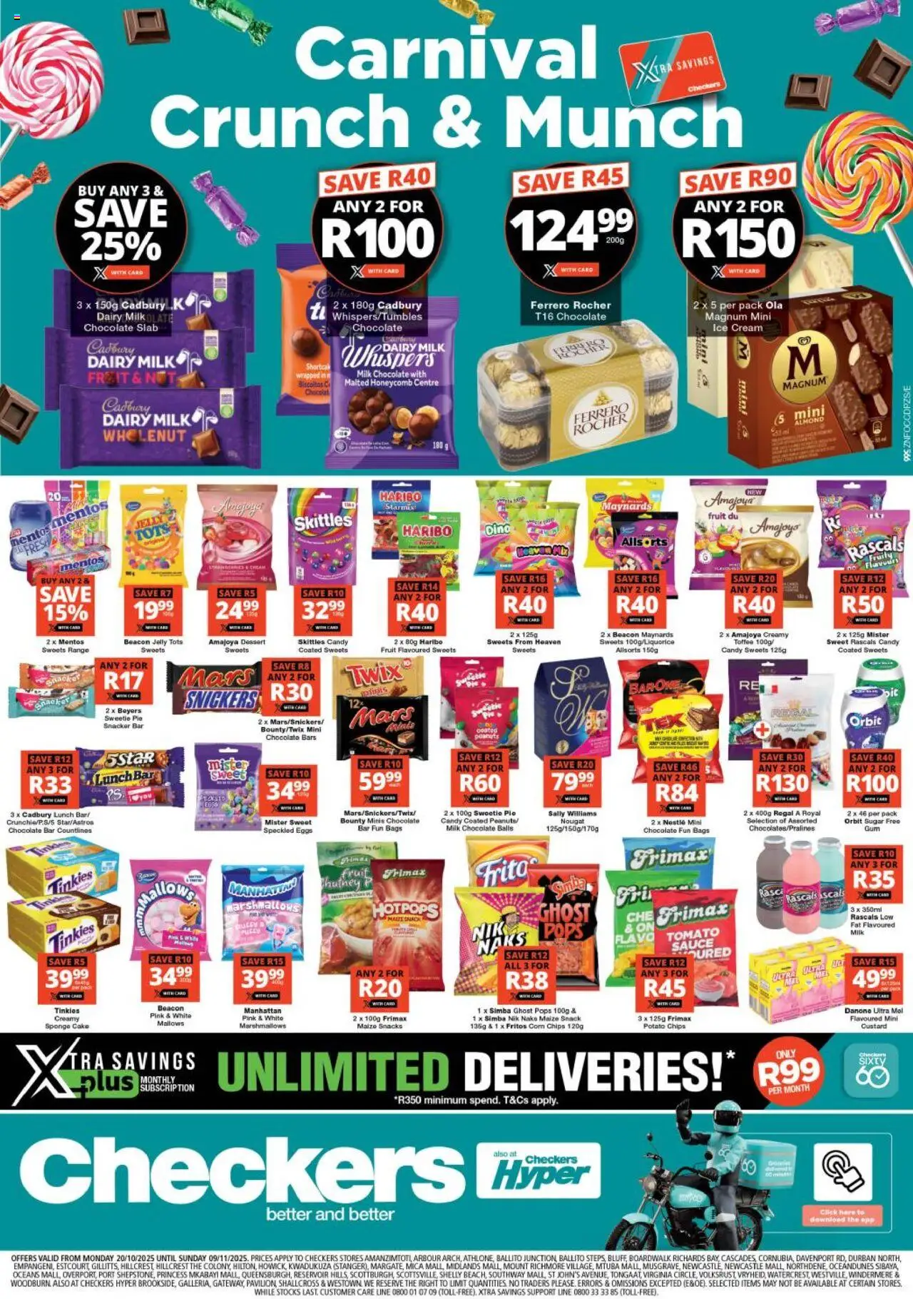 Preview of Checkers flyer valid from 20/10/2025 - Chocolate, Cake, Eggs, Sweets, Dessert, Cream, Custard, Chutney