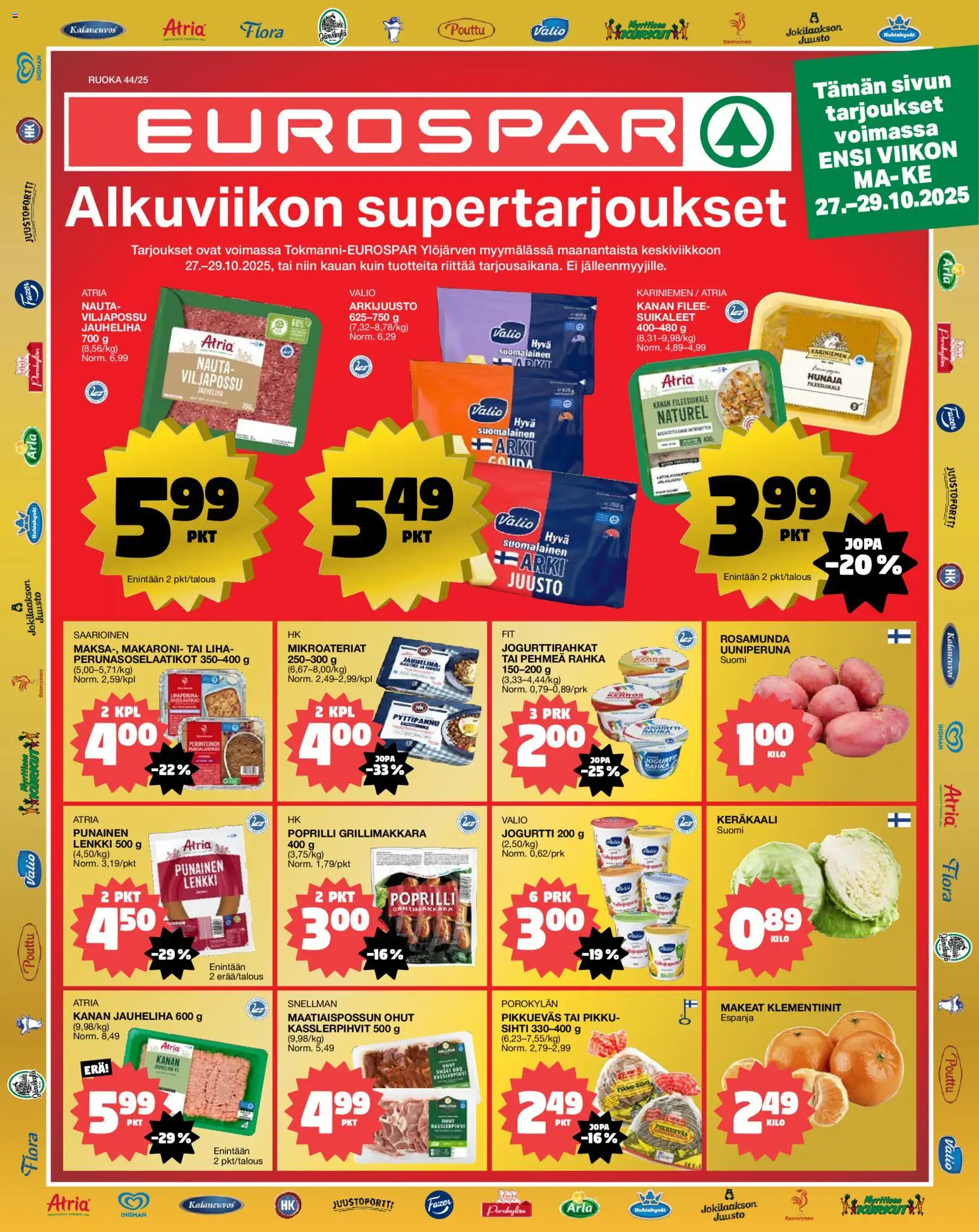 Tokmanni-kaupan EUROSPAR Ylöjärvi Ruokasanomat voimassa 27/10/2025 - Sivulla 1