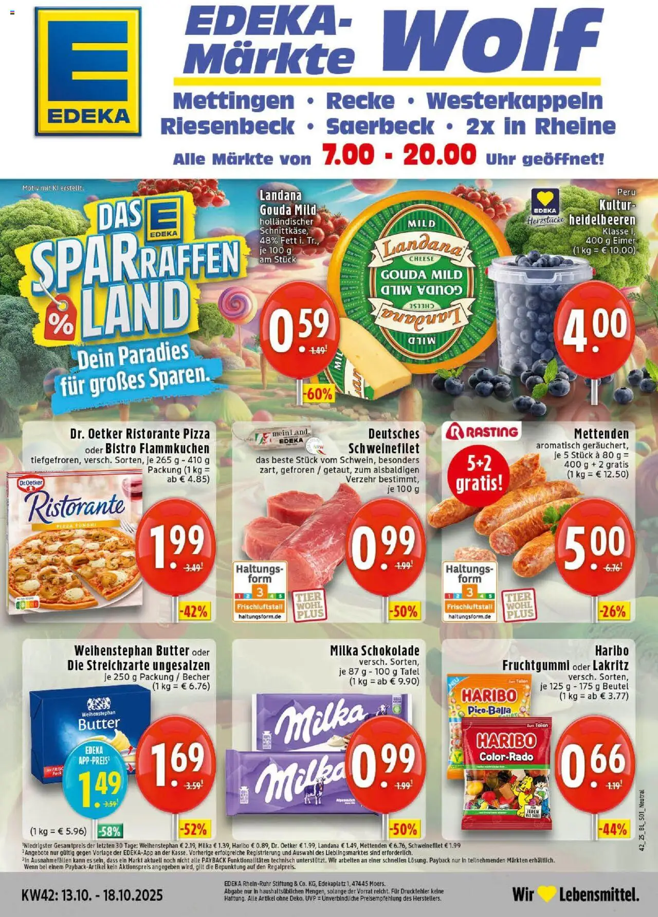 Vorschau von dem Prospekt des Geschäftes Edeka, gültig ab dem 13.10.2025 - Butter, Schokolade, Milka schokolade, Heidelbeeren, Milka, Schweinefilet, Gouda, Weihenstephan butter