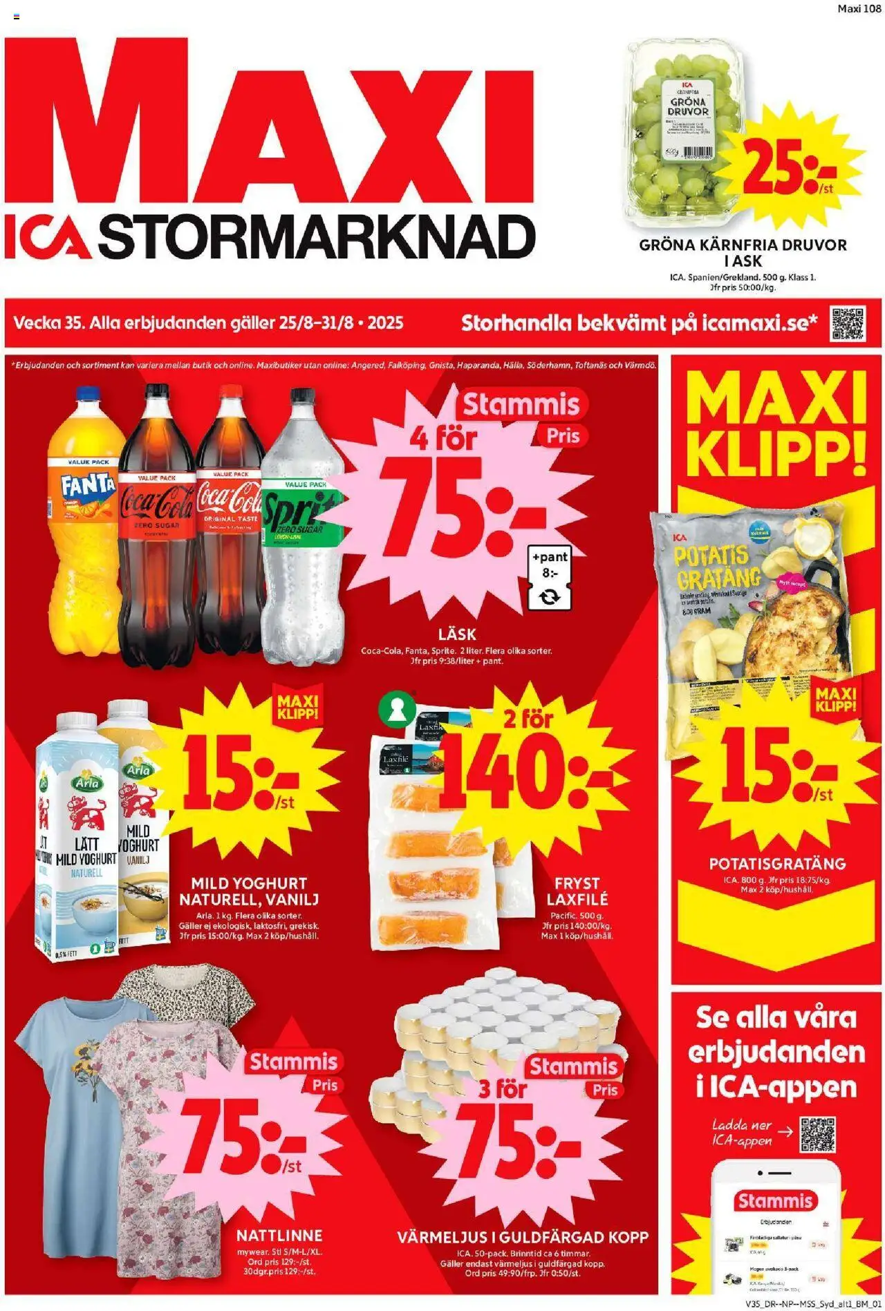 Trelleborg är giltig 25/08 2025 > Veckans Erbjudanden gäller från 25/08/2025 till 31/08/2025 sidnummer 1 - Potatisgratäng, Potatis, Avokado, Yoghurt, Galler, Värmeljus, Vanilj, Laxfilé