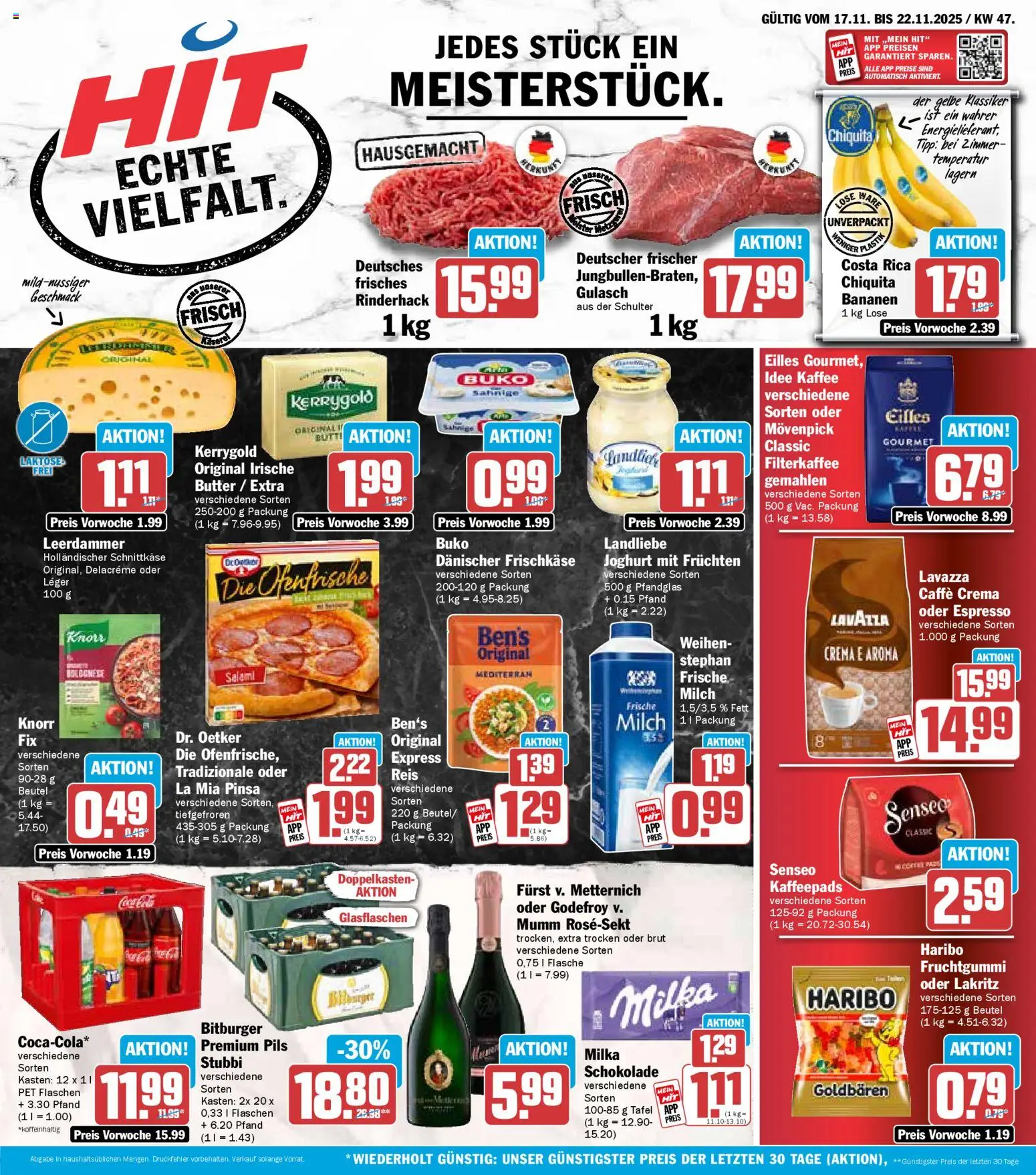 Vorschau von dem Prospekt des Geschäftes HIT, gültig ab dem 17.11.2025 - Haribo, Milch, Reis, Bitburger, Schulter, Leerdammer, Ofenfrische, Frischkase