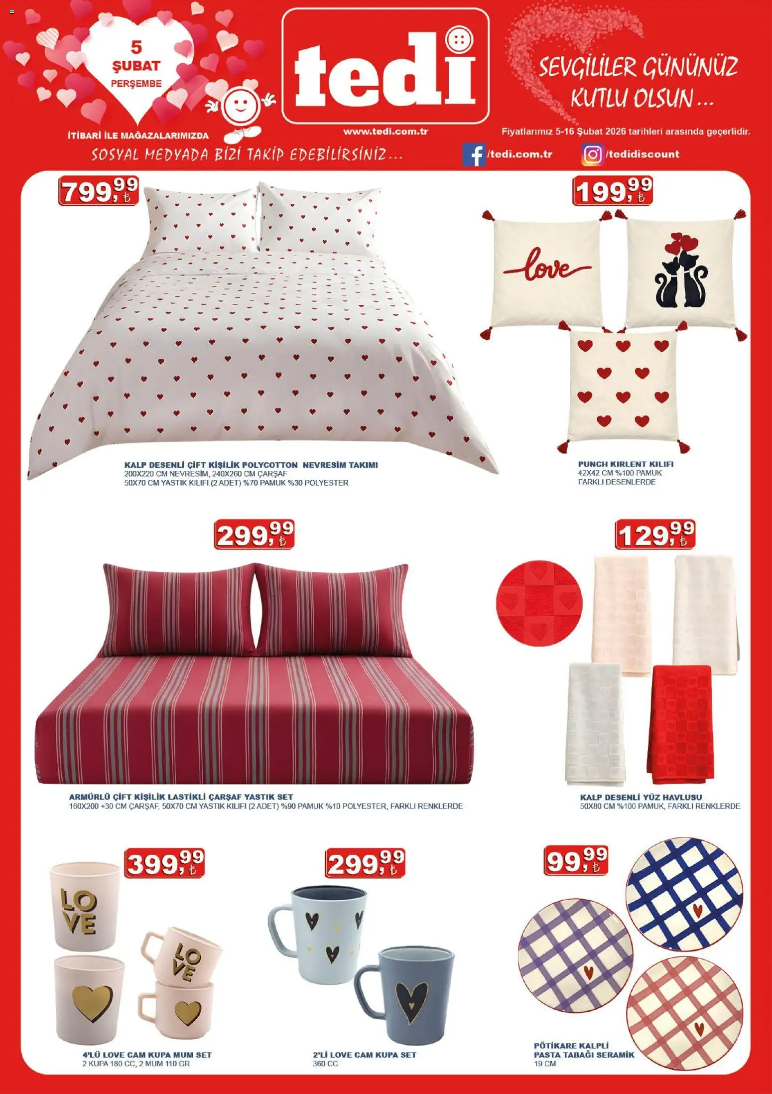 Tedi Katalog 05.02.2026 - Broşürünün önizlemesi - Yastık, Yastık kılıfı, Çarşaf, Nevresim, Yüz havlusu
