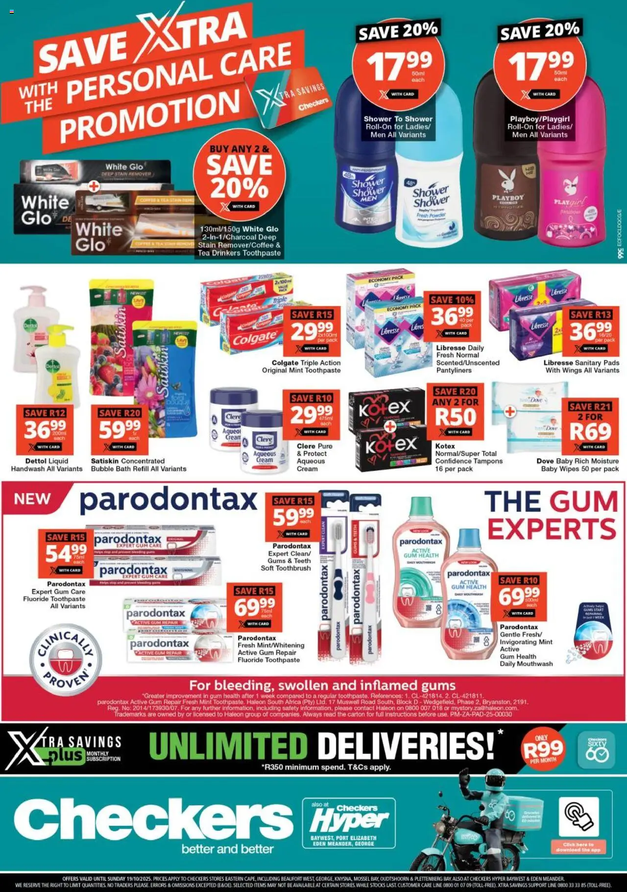 Checkers Eastern Cape - Personal Care Promotion 06/10 - 19/10/2025 >> Catalogue - Shower, Pads, Cream, Bath, Mouthwash, Toothpaste, Handwash, Stain remover
