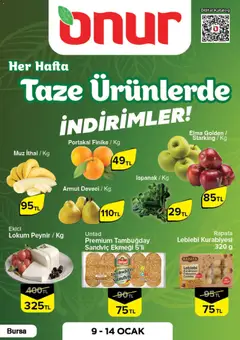 Onur Market Taze Ürünlerde İndirimler - Bursa 09.01.2026 - Broşürünün önizlemesi