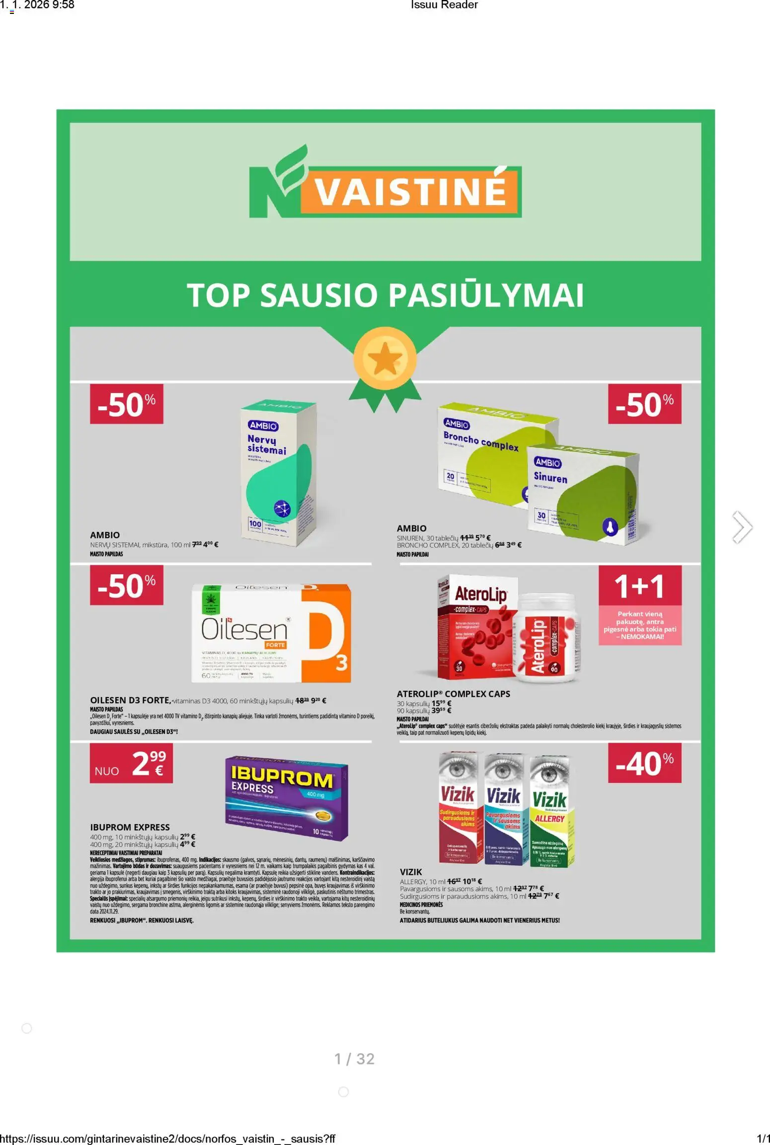 Norfa vaistinė parduotuvės leidinio Leidinys galiojančio nuo 2026.01.01 peržiūra