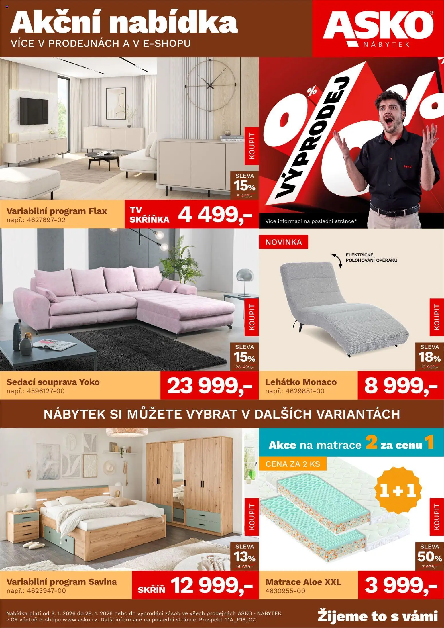 Náhled nabídky: ASKO nábytek Leták platný od 08.01.2026 - Nábytek, Sedací souprava, Matrace, Skříň, Skříňka, Lehátko