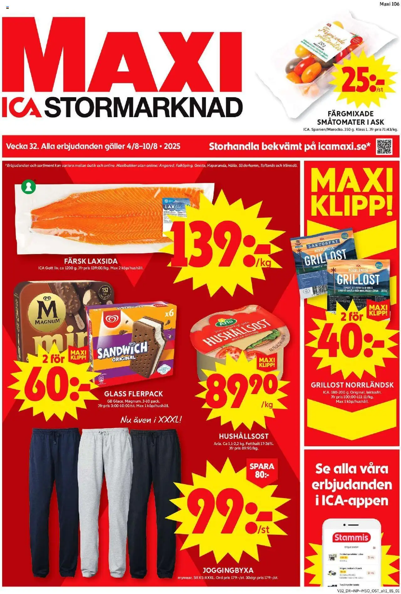 Haninge är giltig 04/08 2025 > Veckans Erbjudanden gäller från 04/08/2025 till 10/08/2025 sidnummer 1 - Glass, Ost, Sandwich, Galler, Magnum, Kryddor, Hushållsost, Grillost