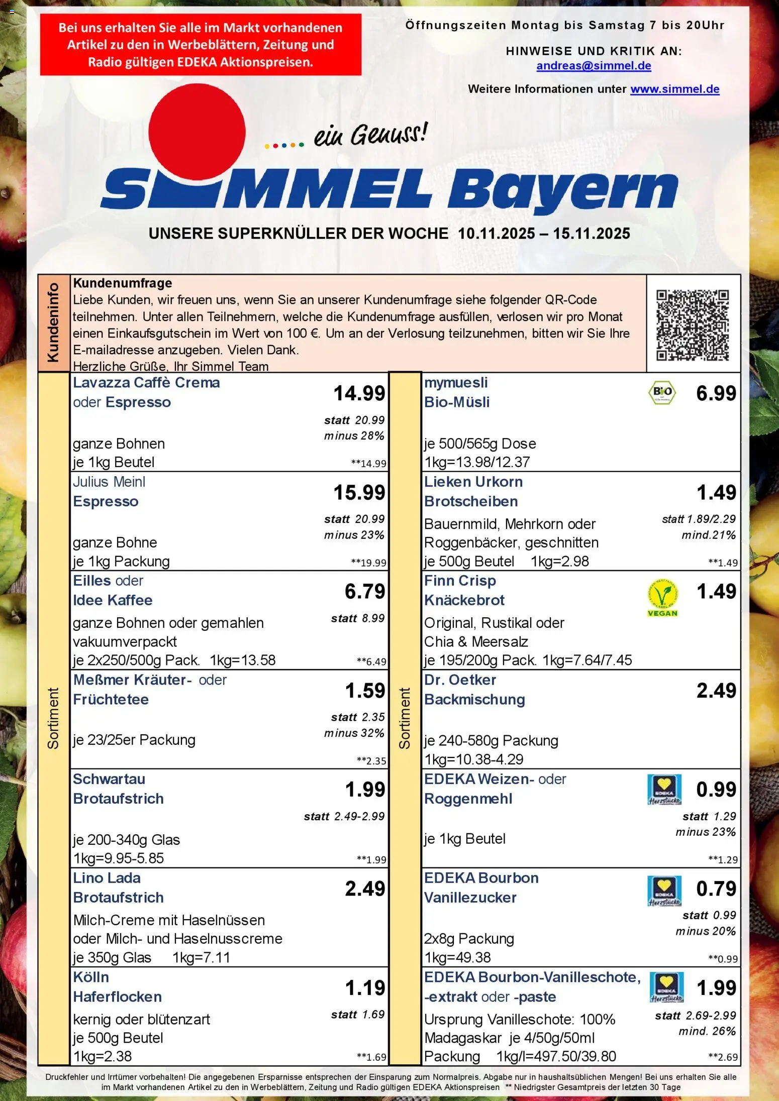 Vorschau von dem Prospekt des Geschäftes Simmel, gültig ab dem 10.11.2025 - Kaffee, Radio, Milch, Lavazza, Bourbon, Messmer, Früchtetee, Kolln