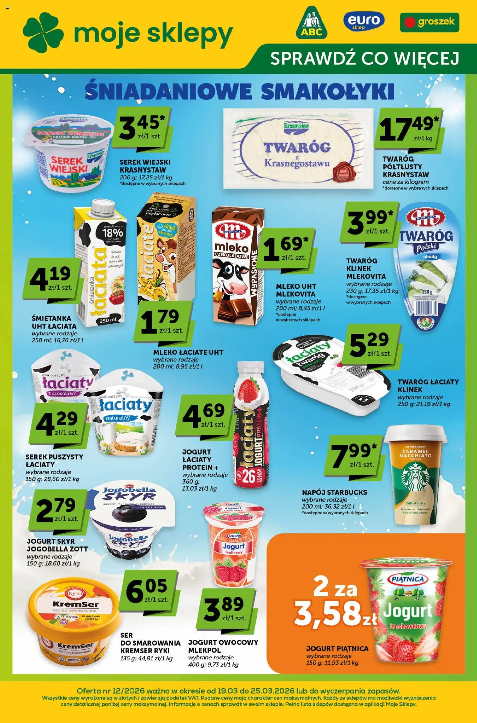 Pogląd gazetki "Groszek gazetka - Sprawdź, co więcej" ze sklepu Groszek ważnej od 19.03.2026 - Mleko, Ser, Skyr, Piątnica, Twaróg, Jogurt, Jogurt Skyr, Jogurt owocowy