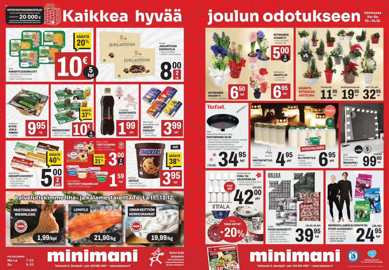 Kaupan Minimani Tarjoukset - Seinäjoki esikatselu, voimassa 10/12/2025 - Pussilakanasetti, Jäätelö, Meikkipeili, Paistinpannu, Juusto, Kinkku, Liha, Alushousut