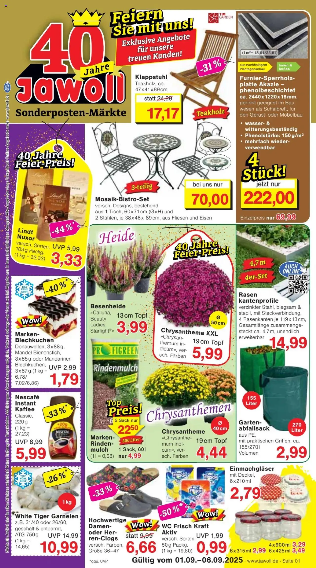 Jawoll Prospekt (vom 01.09.2025 - 06.09.2025) - Kaffee, Wasser, Lindt, Garnelen, Rindenmulch, Nescafe, Mandarinen, Tiger garnelen