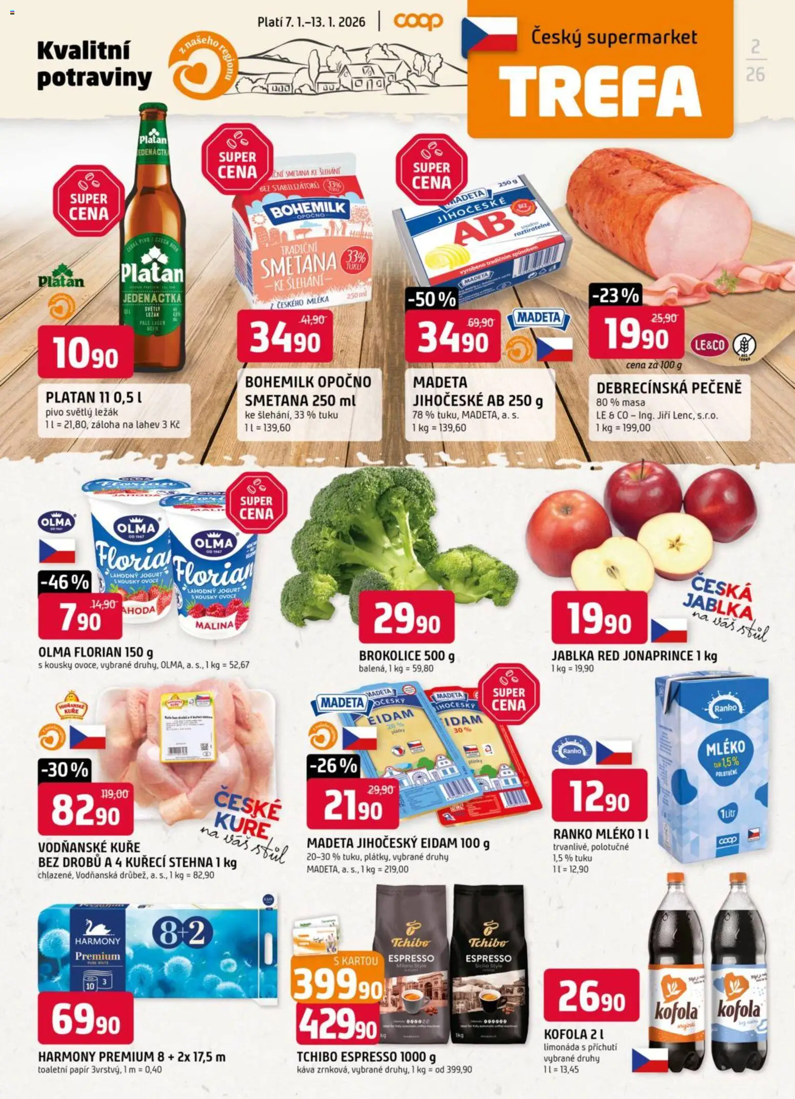 Náhled nabídky: Trefa Leták platný od 07.01.2026 - Potraviny, Tchibo, Káva, Jogurt, Kuře, Toaletní papír, Eidam, Limonáda