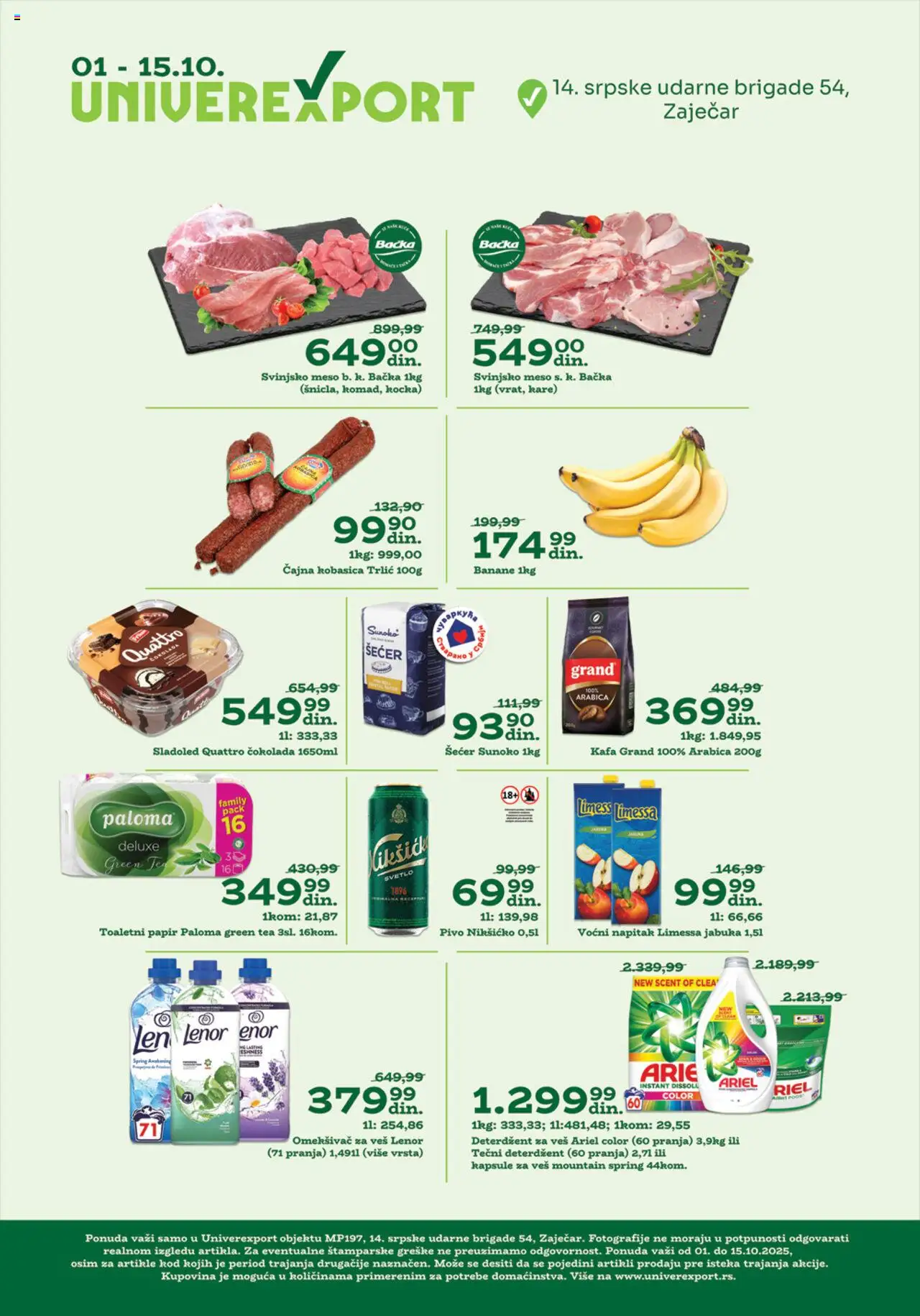 Univerexport katalog važi od 01.10.2025 - stranica 1 - Sladoled, Kafa, Šećer, Meso, Banane, Deterdžent, Svinjsko meso, Omekšivač za veš