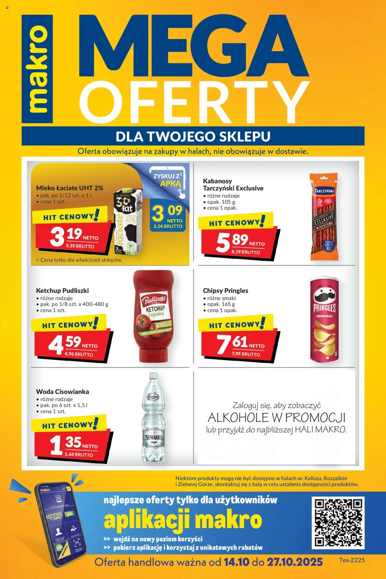 Makro Mega oferty dla Twojego Sklepu od 14.10.2025 - Nowa Gazetka - Numer strony 1 - Alkohole, Woda, Mleko, Ketchup, Kabanosy Tarczyński, Cisowianka, Ketchup pudliszki, Chipsy pringles
